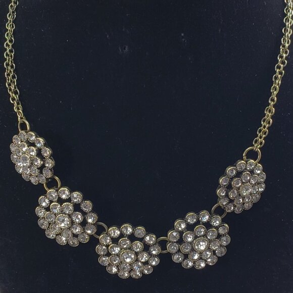 Women's Stunning Old Gold-tone Sparkle Crystal Statement Necklace, Stylish, Chic - Picture 3 of 5